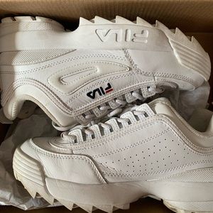 White Fila Disruptors
